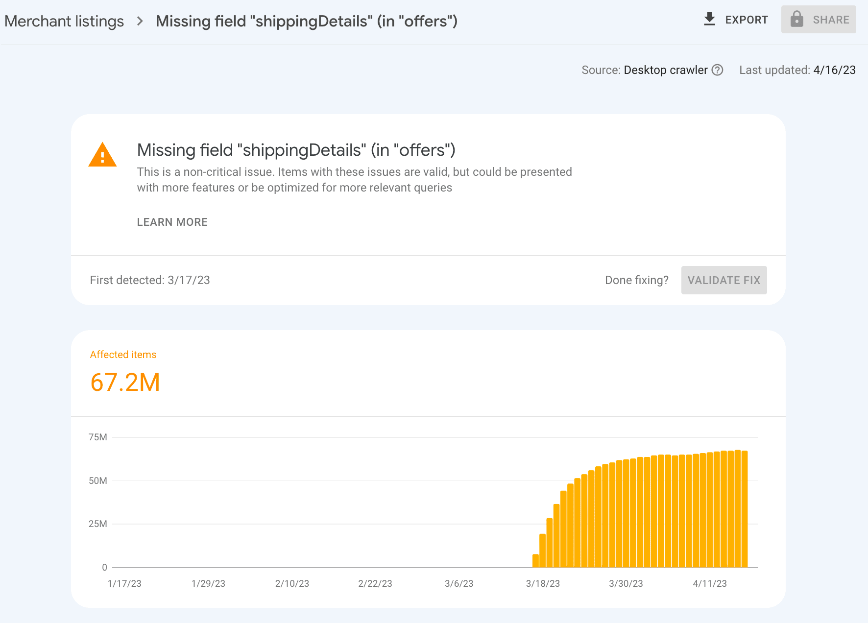 information retour search console