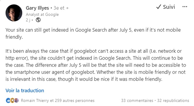 google n'indexera plus les pages non accessibles via googlebot smartphone